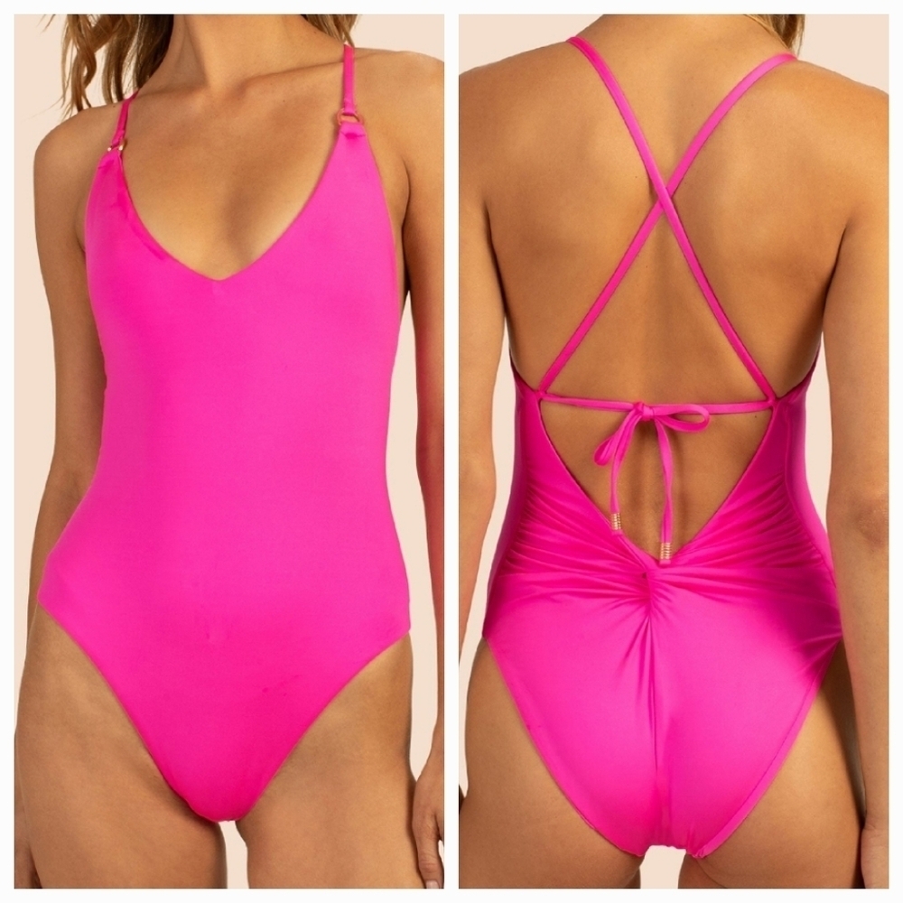 Trina Turk Women's Pink Pop Monaco Maillot High Leg One Piece Swimsuit Size 12